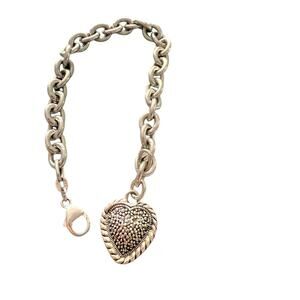 Judith Jack 925 Sterling Silver Chunky Chainlink Heart Charm Bracelet
